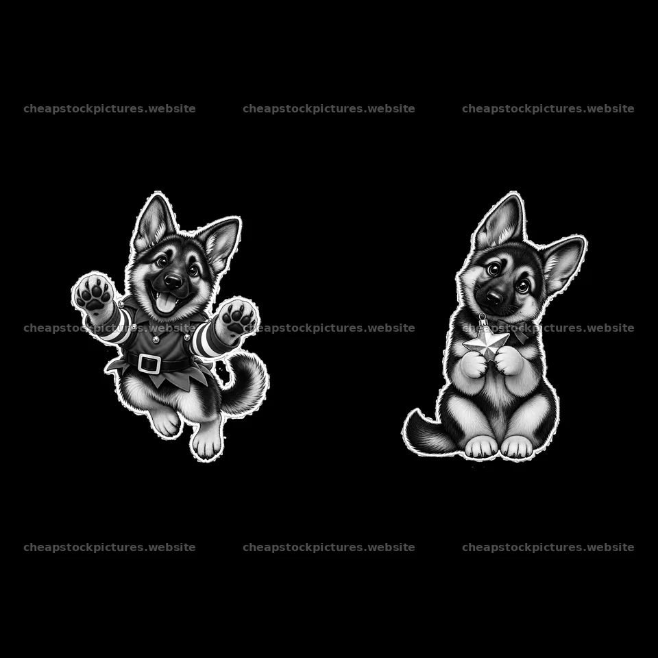 Christmas German Shepherd puppies in playful and thoughtful poses – stock pictures 7746x7746