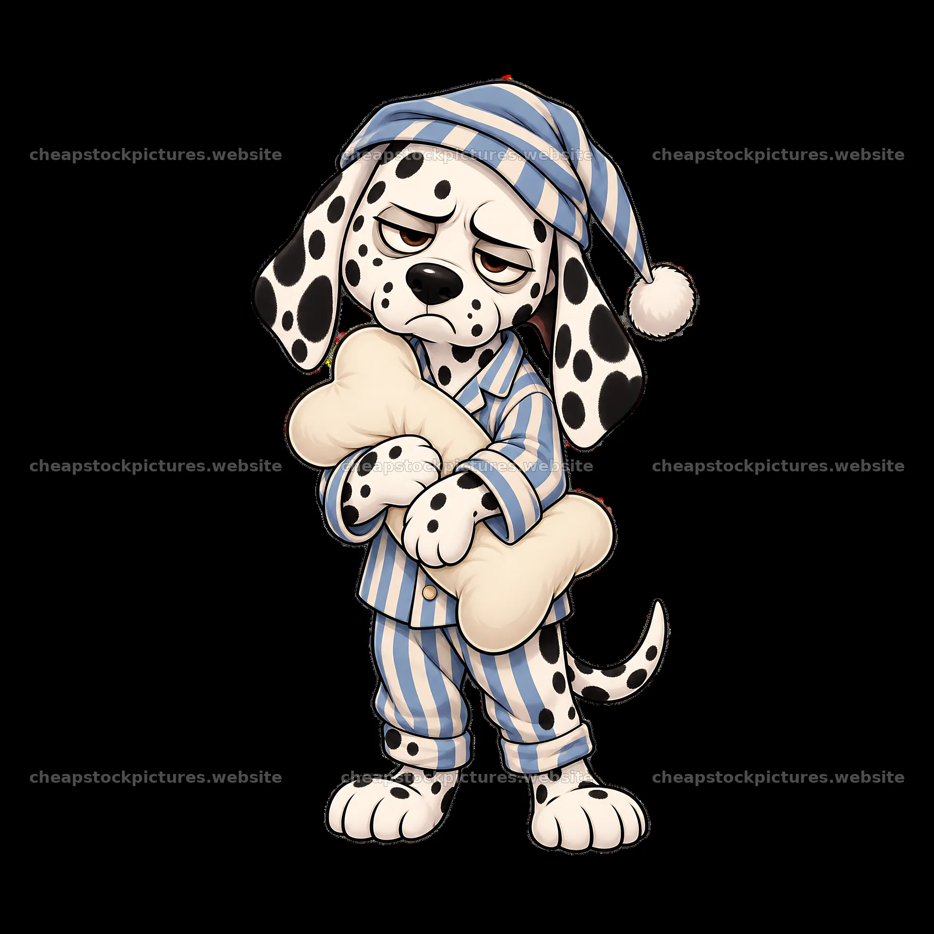 Grumpy dog wearing pajamas holding a bone in cartoon style – stock pictures 7746x7746