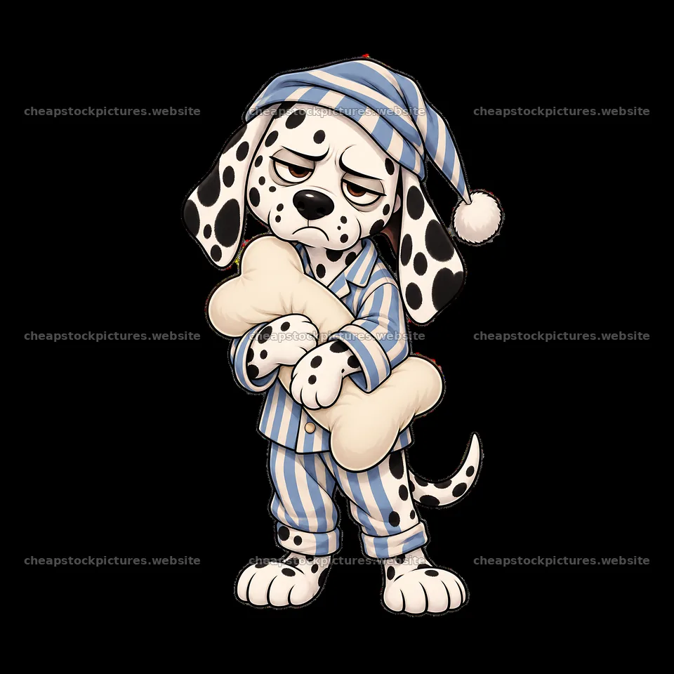 Grumpy dog wearing pajamas holding a bone in cartoon style – stock pictures 7746x7746
