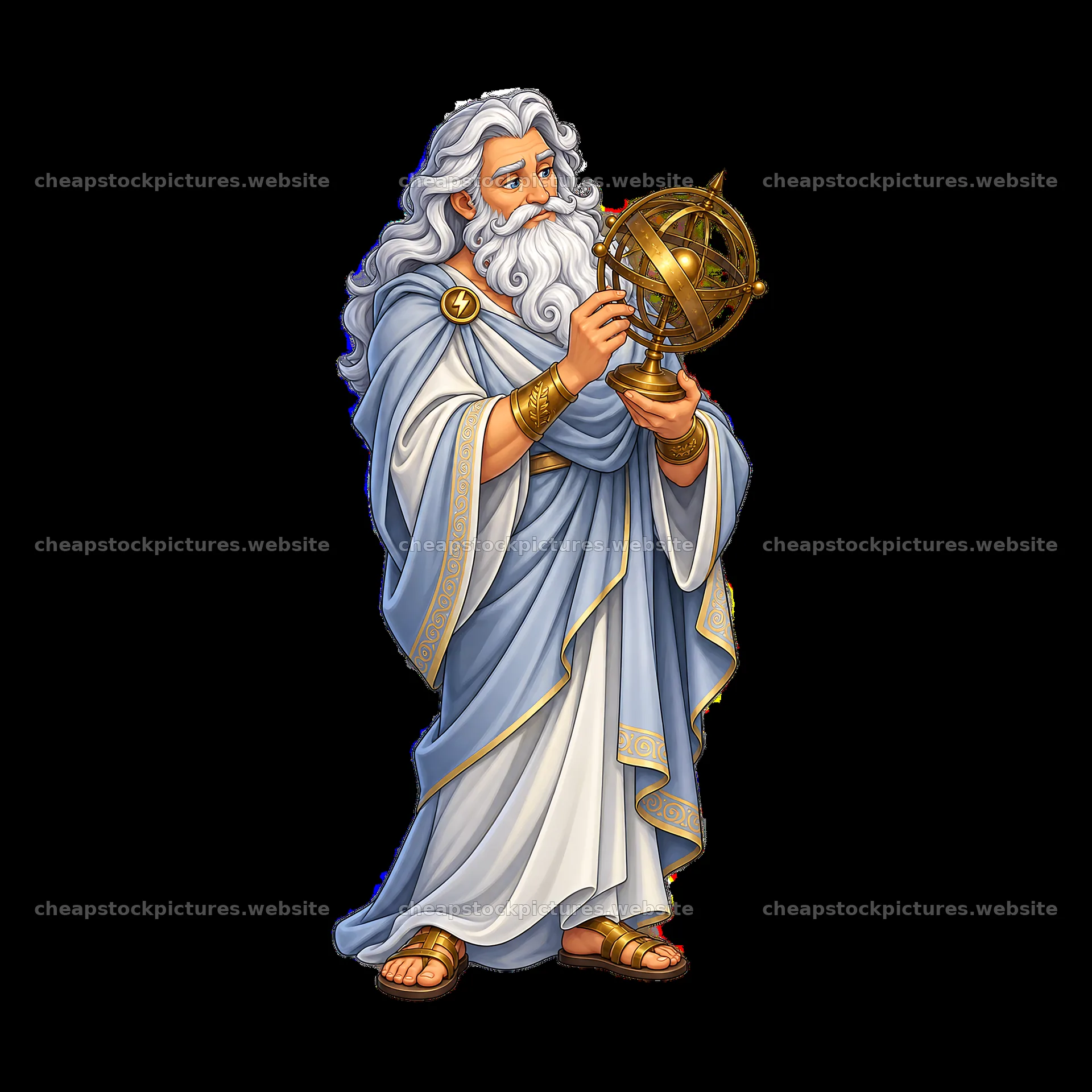 Zeus holding an armillary sphere in a flowing robe – stock pictures 7746x7746