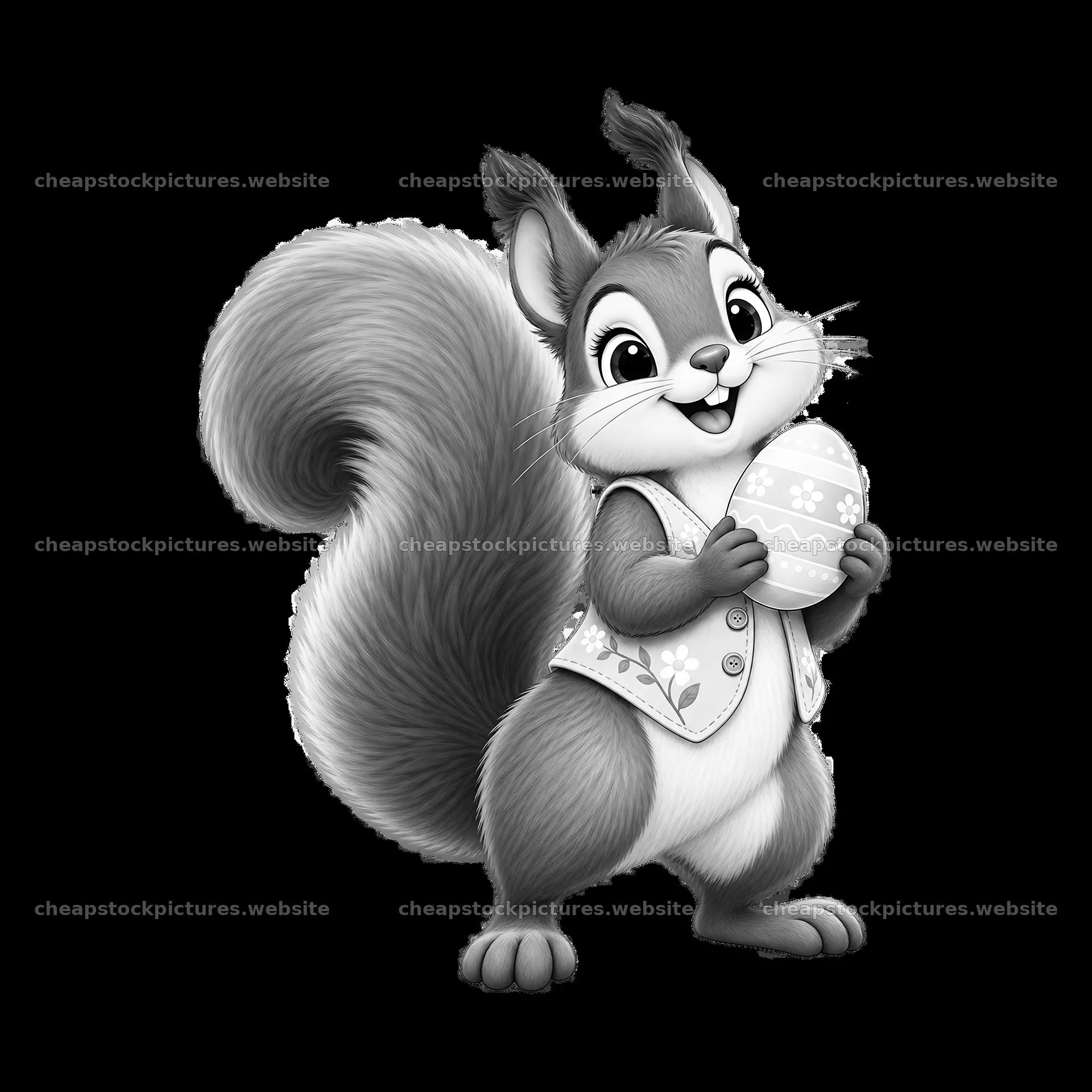 Squirrel holding an Easter egg in a meadow – stock pictures 7746x7746