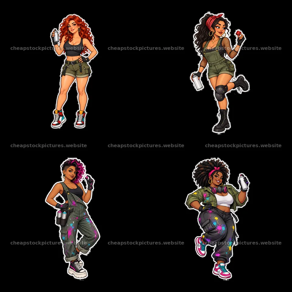 Graffiti sprayers in action with spray cans and stylish outfits – stock pictures 7746x7746
