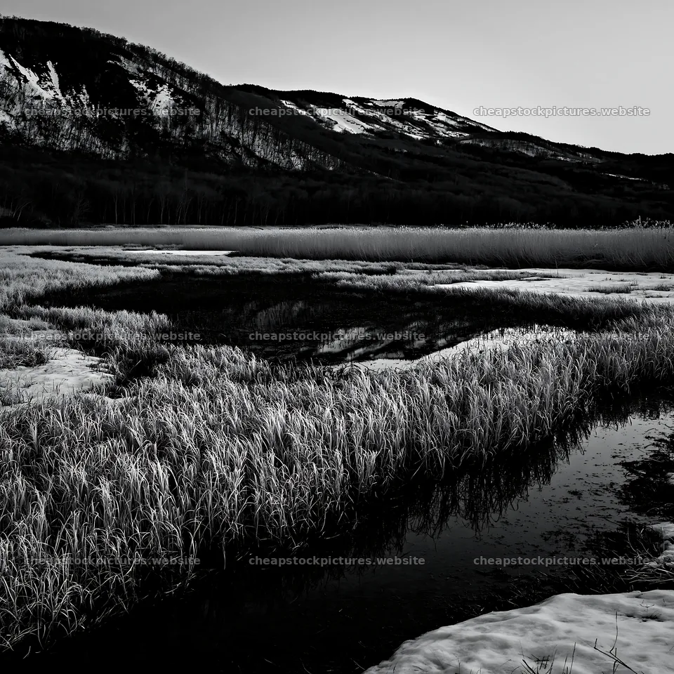 Akita snowmelt meadow with silver grasses at dusk – stock pictures 7938x7938