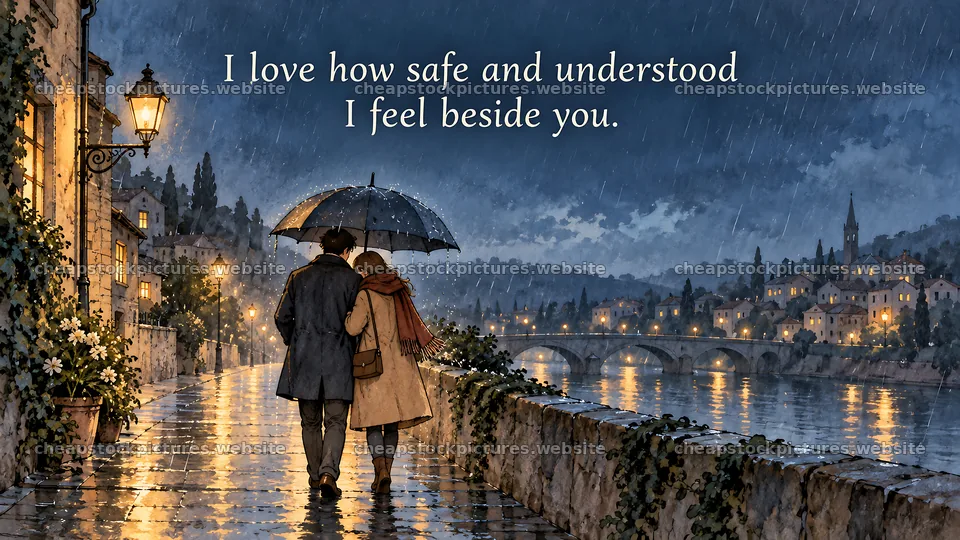 Romantic Couple Sharing an Umbrella in the Rain – stock pictures 10324x5812