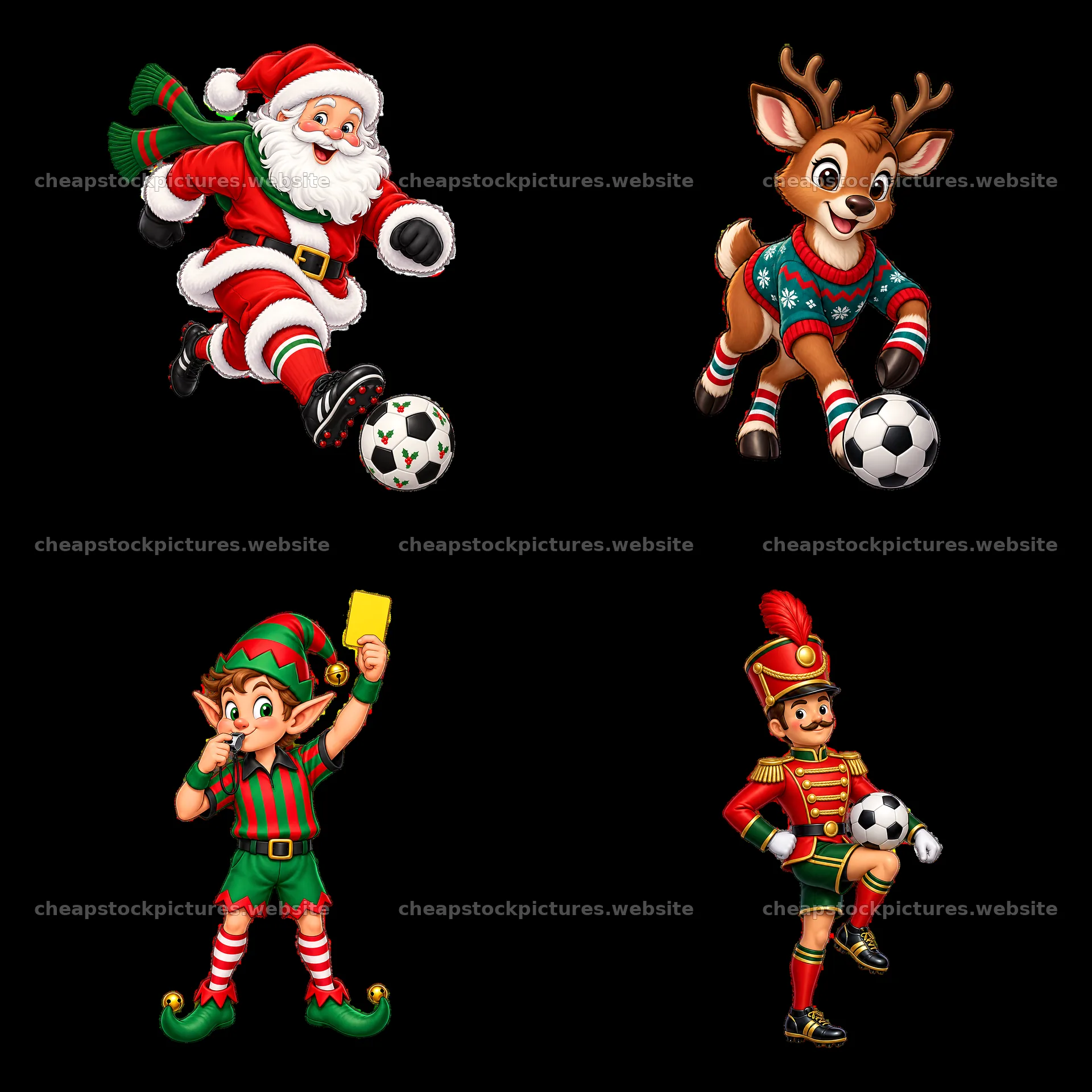 Santa and friends playing soccer in Christmas theme – stock pictures 7746x7746
