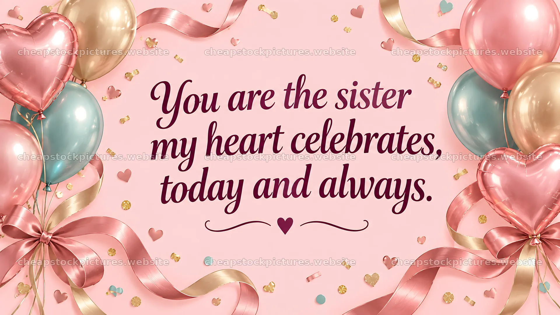 Sister Greeting with Pink Balloons and Ribbons – stock pictures 10324x5812