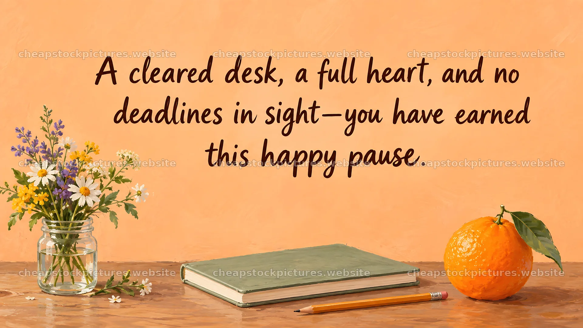 Happy Pause Greeting with Flowers and a Book – stock pictures 10324x5812