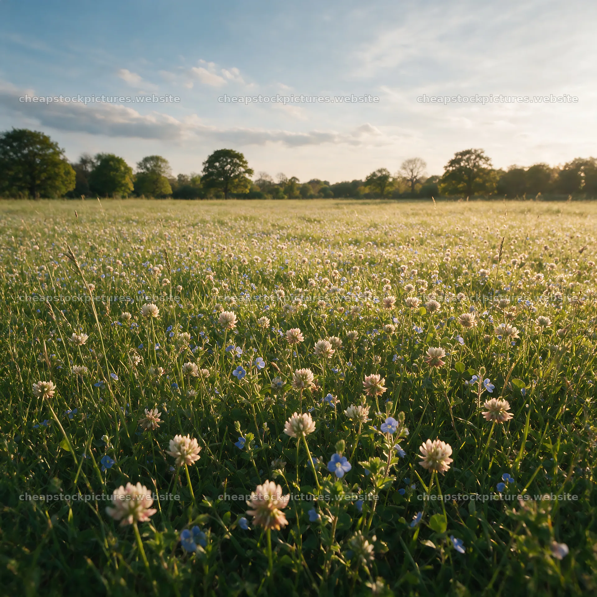 Clover speedwell meadow in a sunny field with blue sky – stock pictures 7938x7938