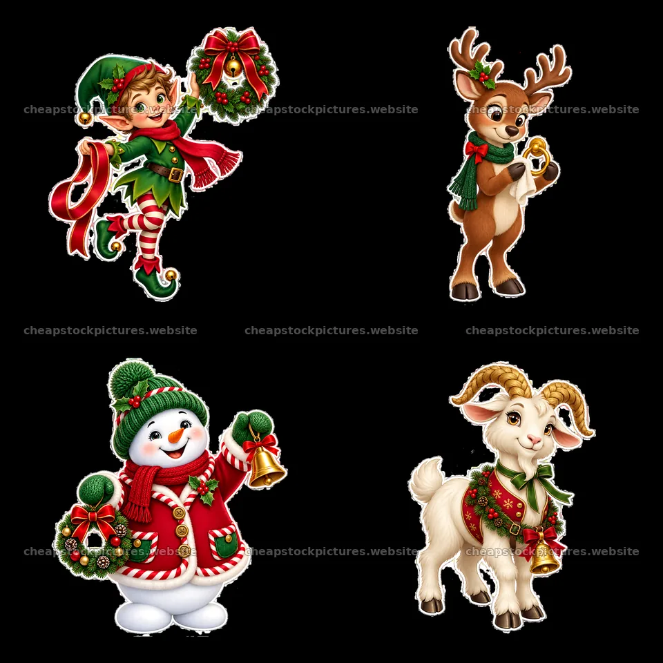 Christmas characters with bells on a festive door design – stock pictures 7746x7746