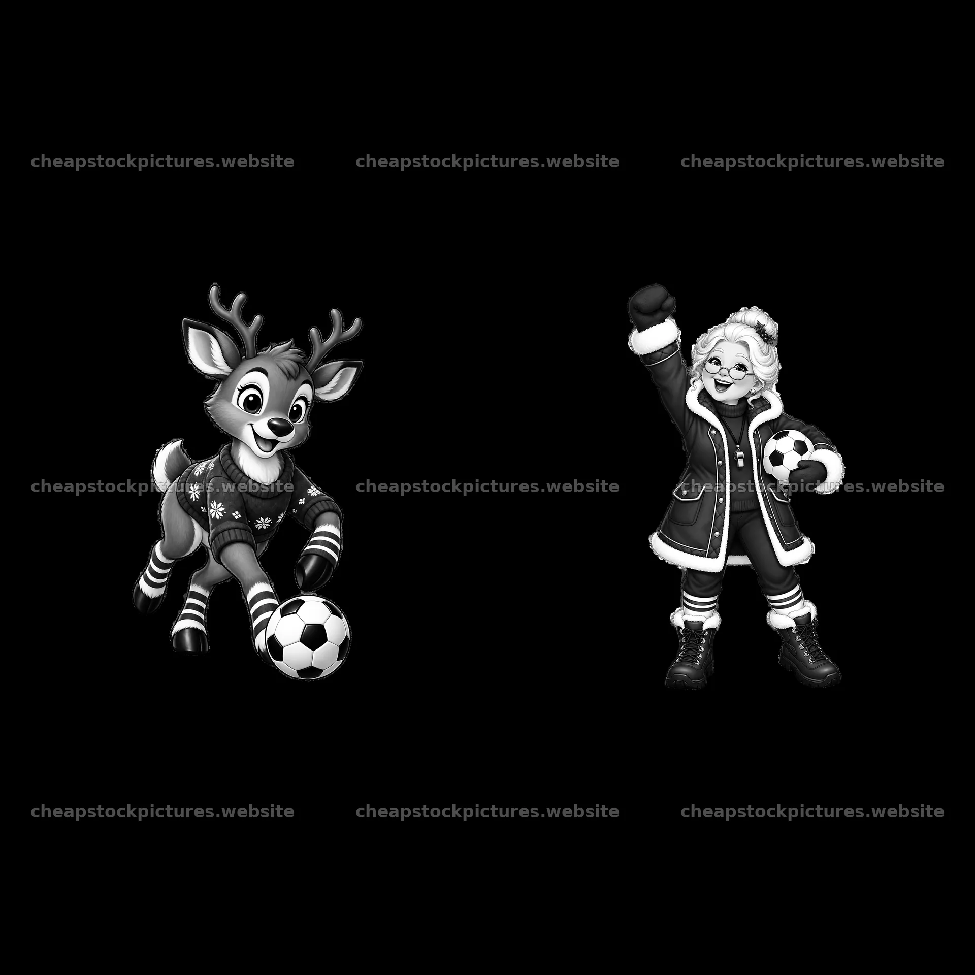 Reindeer and Santa playing soccer in Christmas celebration – stock pictures 7746x7746