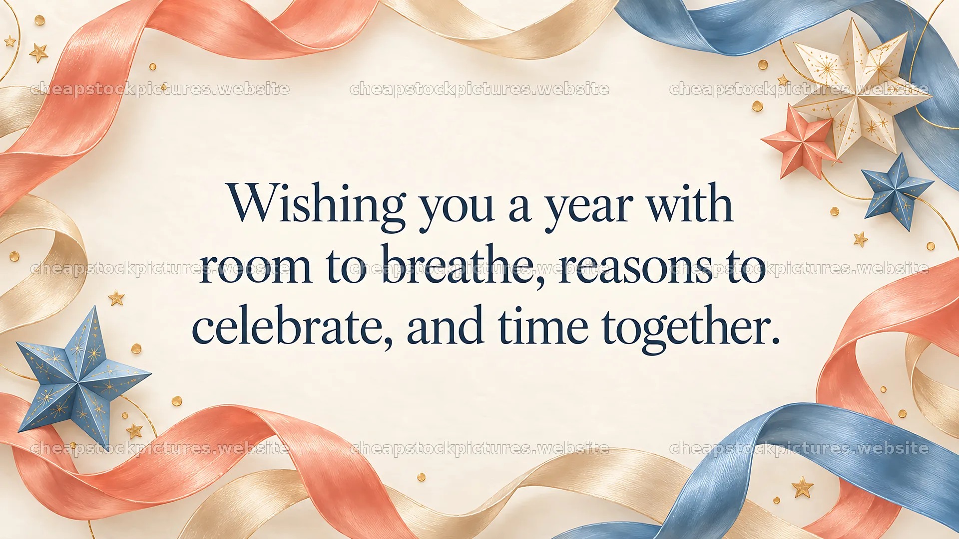 New Year greeting with ribbons and stars – stock pictures 10324x5812