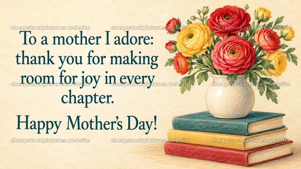 Mother's Day Greeting with Flowers and Books – stock pictures 10324x5812