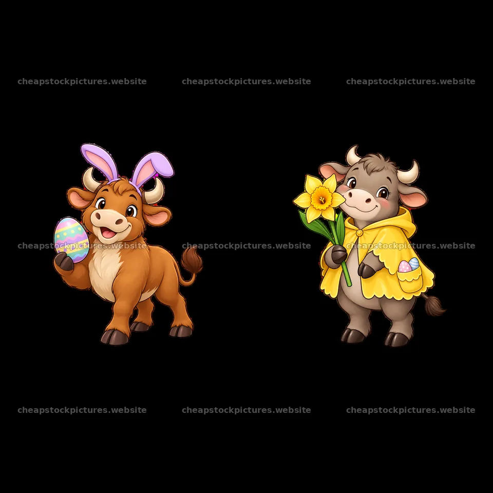 Easter oxes holding an egg and flowers together – stock pictures 7746x7746