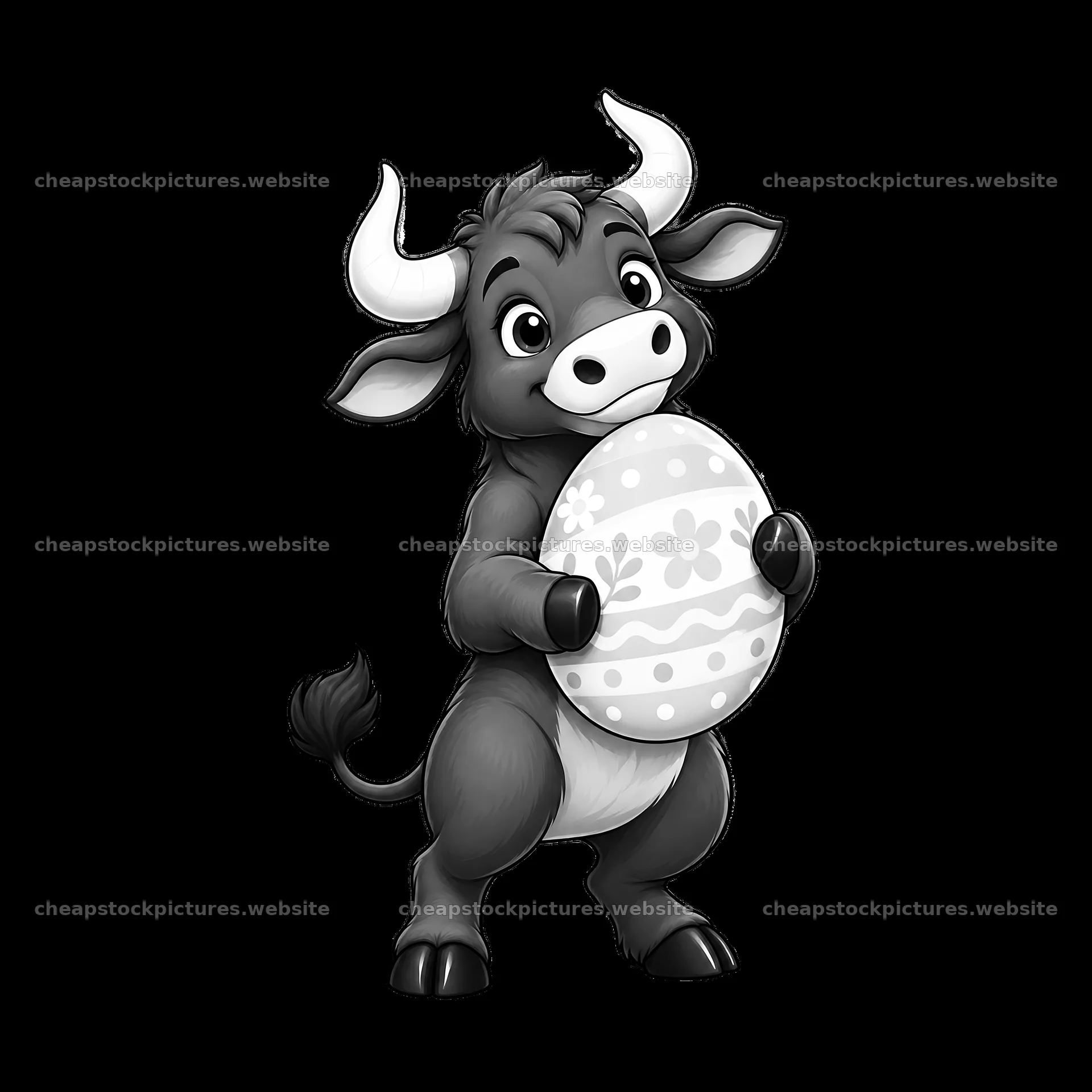Easter ox holding decorated egg with flowers and patterns – stock pictures 7746x7746