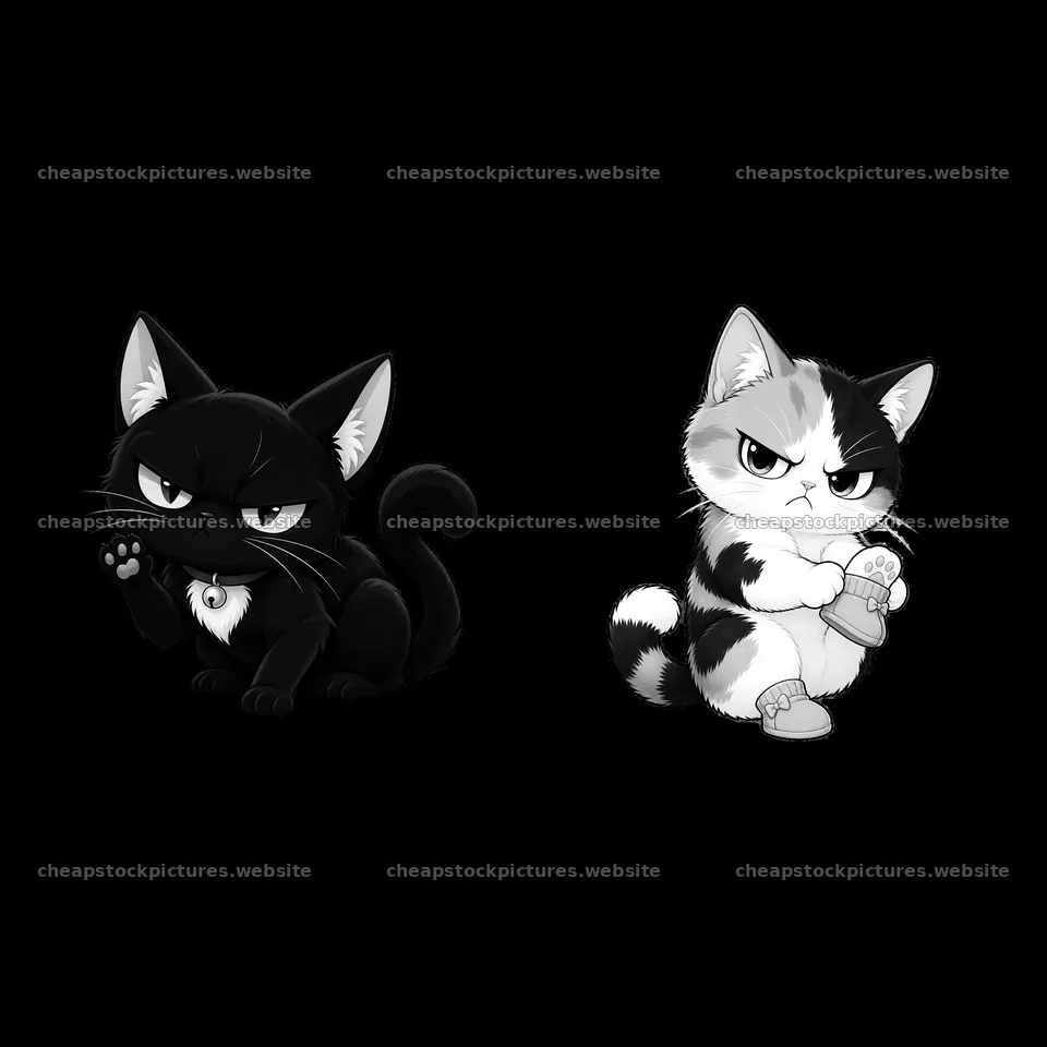 Kawaii grumpy cats showing annoyance in cartoon style – stock pictures 7746x7746