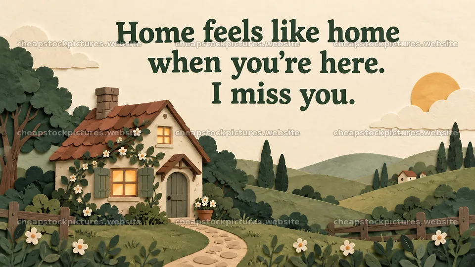I Miss You Greeting with a Cozy Cottage – stock pictures 10324x5812