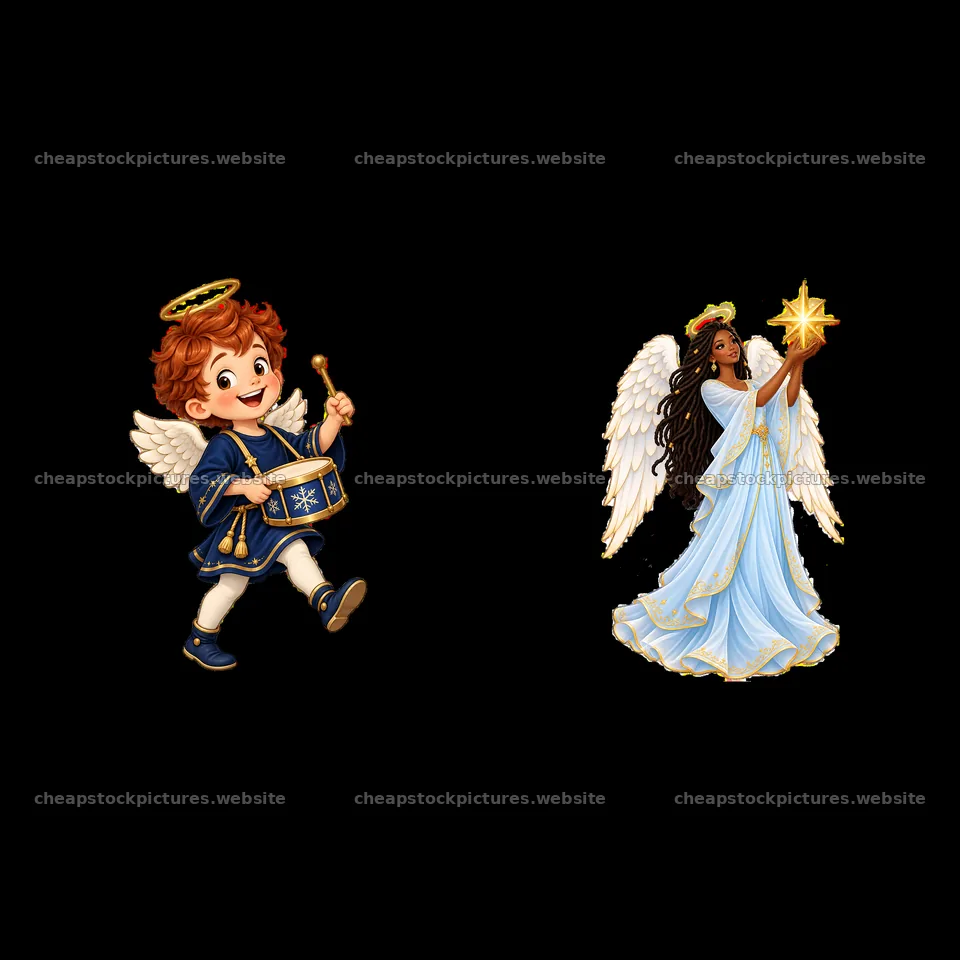 Christmas angel duo with halo and star illustration – stock pictures 7746x7746