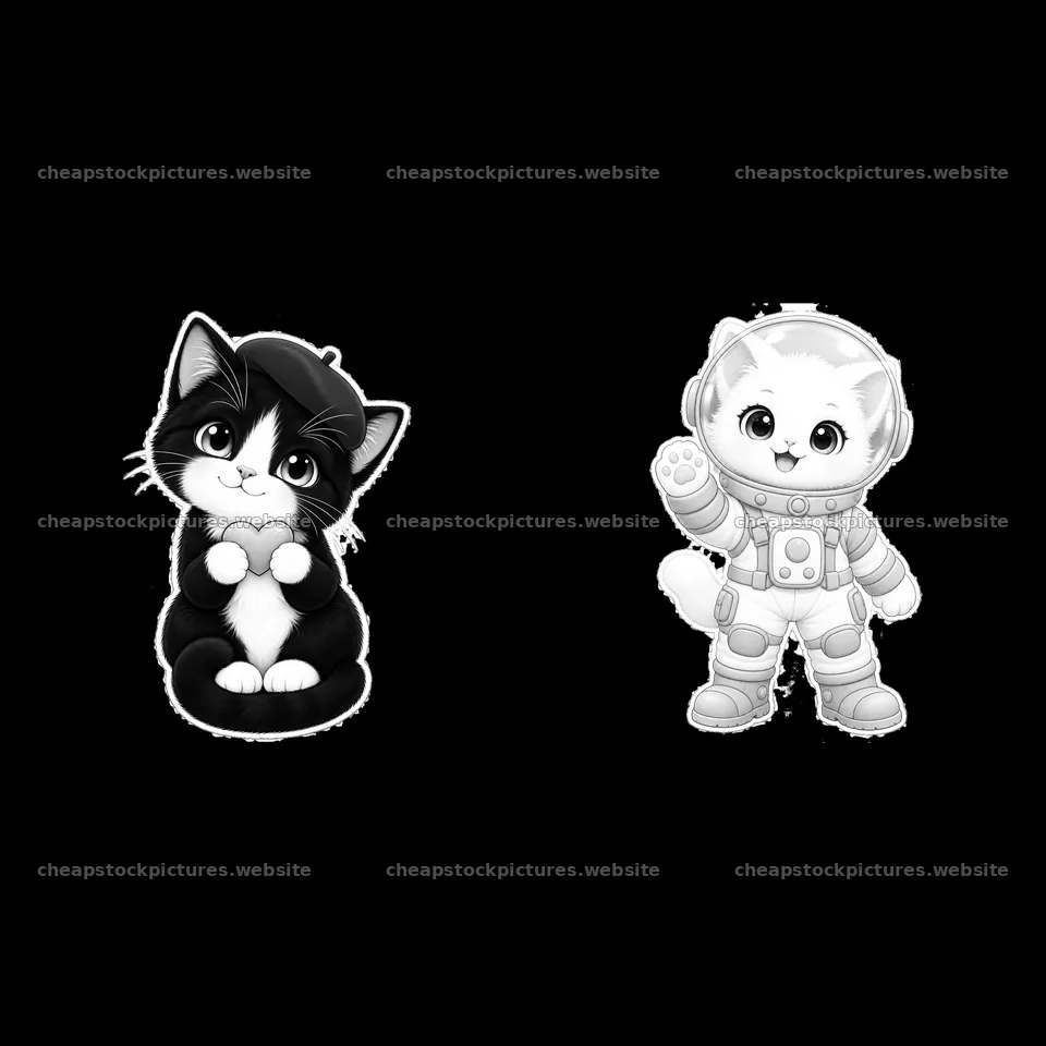 Kawaii cat duo with one in astronaut suit and one normal cat – stock pictures 7746x7746