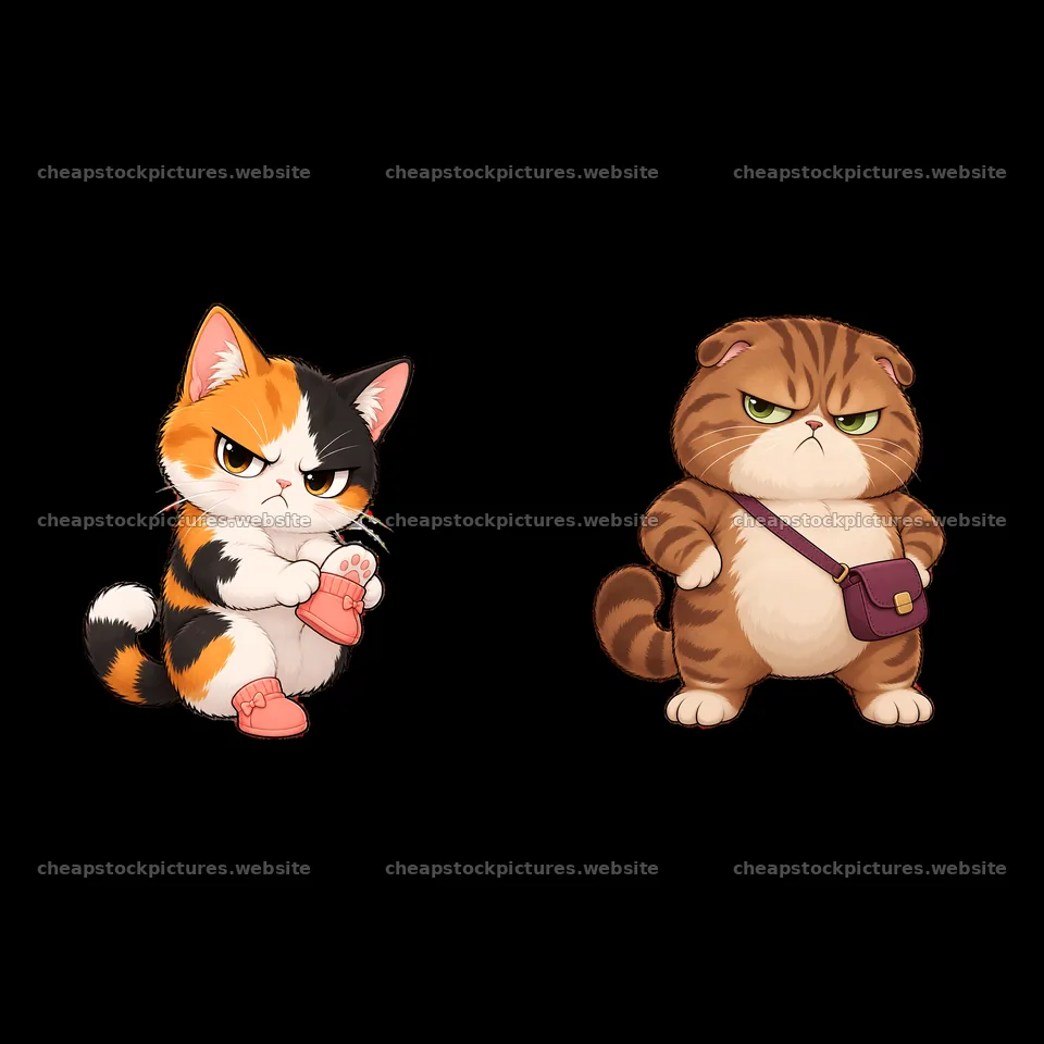 Kawaii grumpy cats with playful poses and distinct features – stock pictures 7746x7746