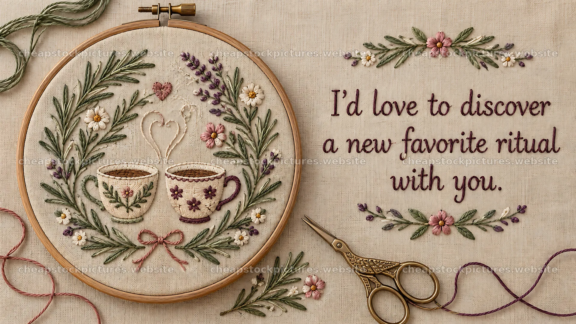 Embroidered Tea Ritual Greeting Card – stock pictures 10324x5812
