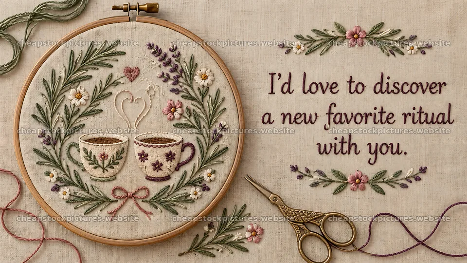 Embroidered Tea Ritual Greeting Card – stock pictures 10324x5812