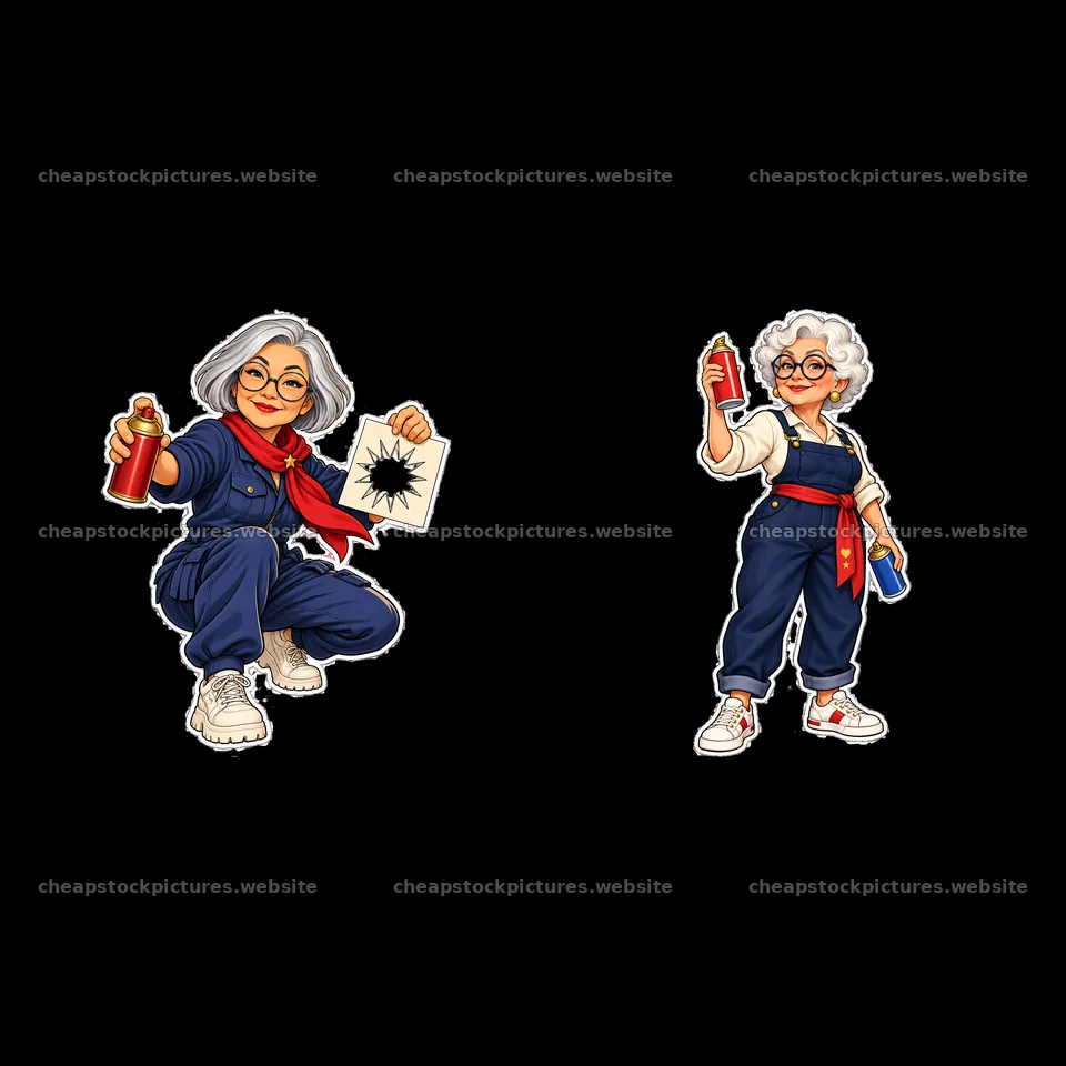 Patriotic cartoon graffiti sprayers with spray paint and stencils – stock pictures 7746x7746