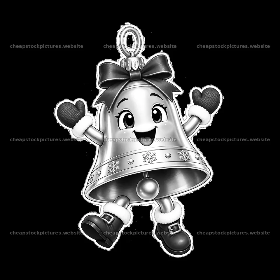 Cartoon bell character with gloves and bow for Christmas – stock pictures 7746x7746
