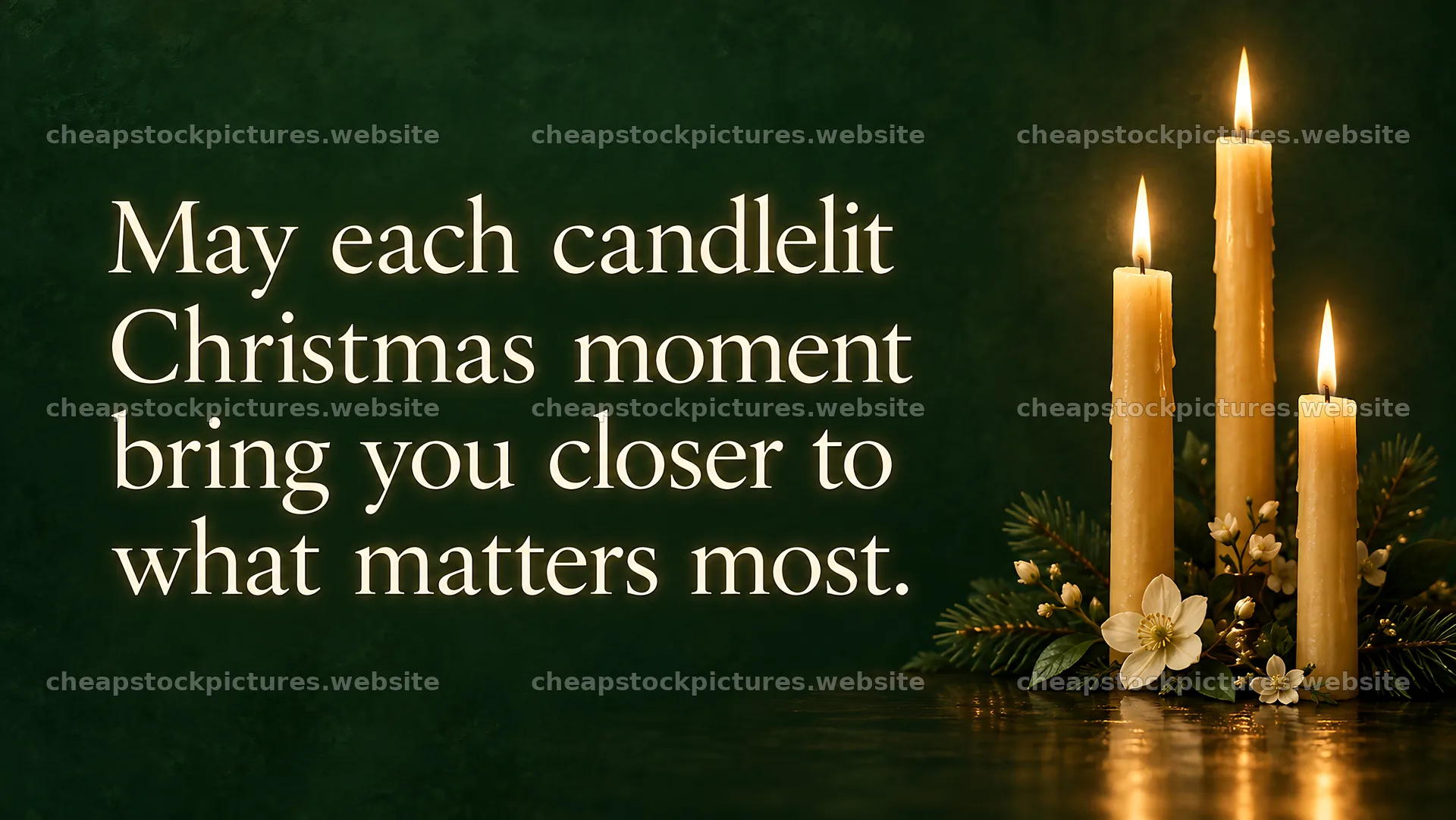 Candlelit Christmas Greeting with Evergreen Decor – stock pictures 10324x5812