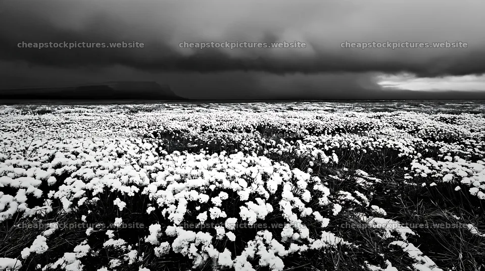 Dune meadow covered in snow under a dark sky – stock pictures 10608x5938