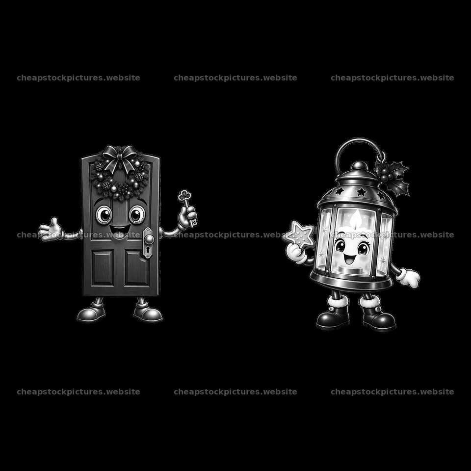 Christmas door and lantern characters with festive details – stock pictures 7746x7746