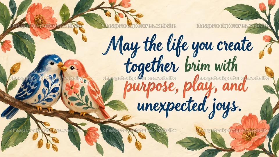 Wedding Greeting with Colorful Birds and Flowers – stock pictures 10324x5812