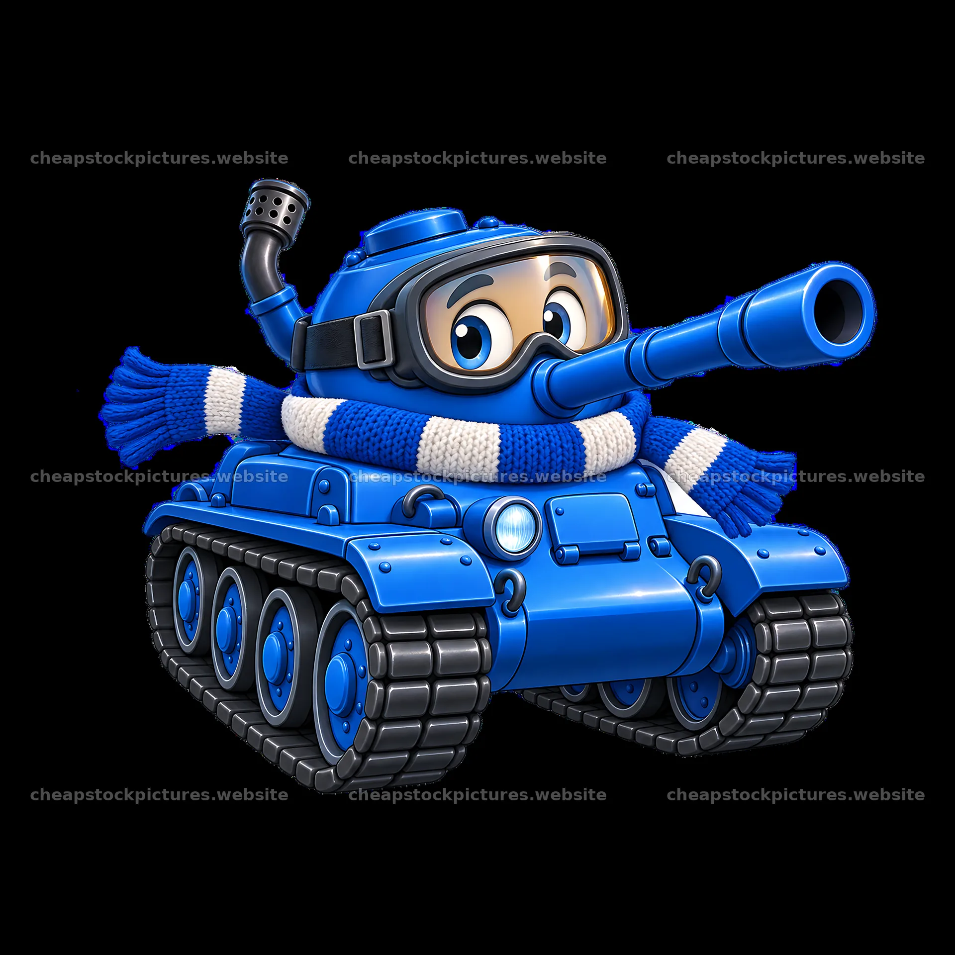 Blue cartoon tank character wearing a scarf and goggles – stock pictures 7746x7746