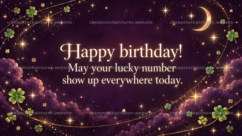 Lucky Number Birthday Greeting with Stars and Clovers – stock pictures 10324x5812