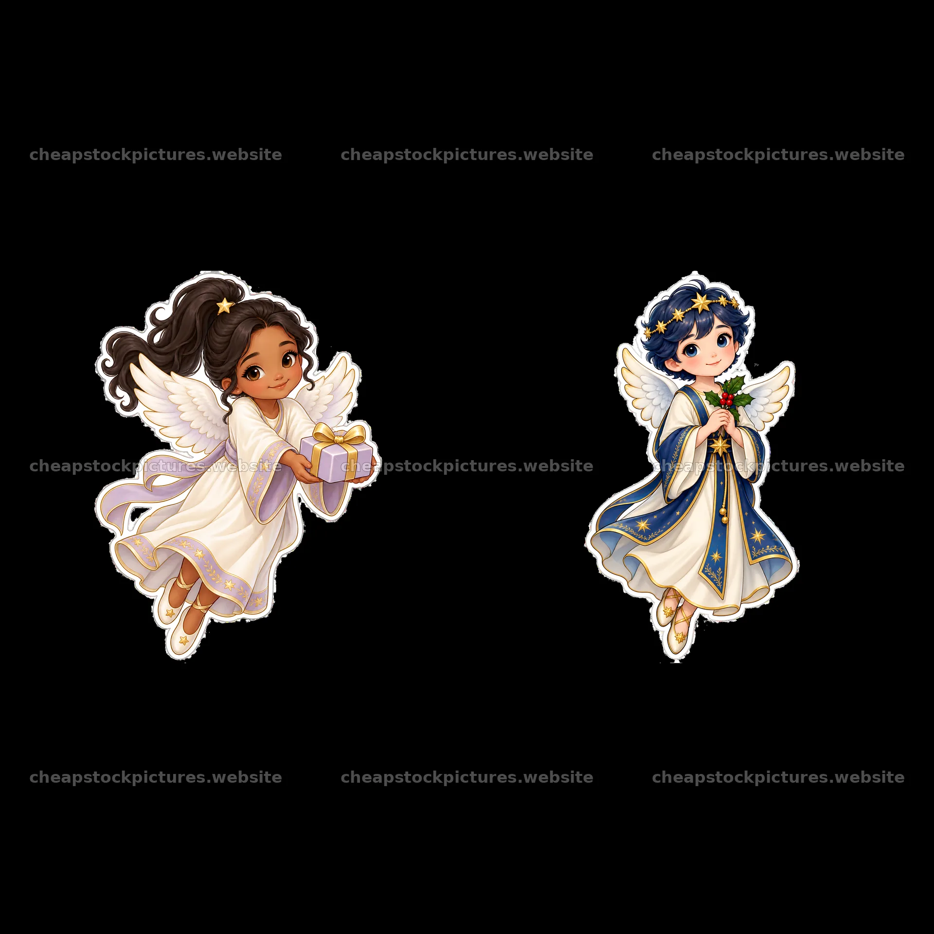 Christ Child figures delivering gifts during Christmas season – stock pictures 7746x7746