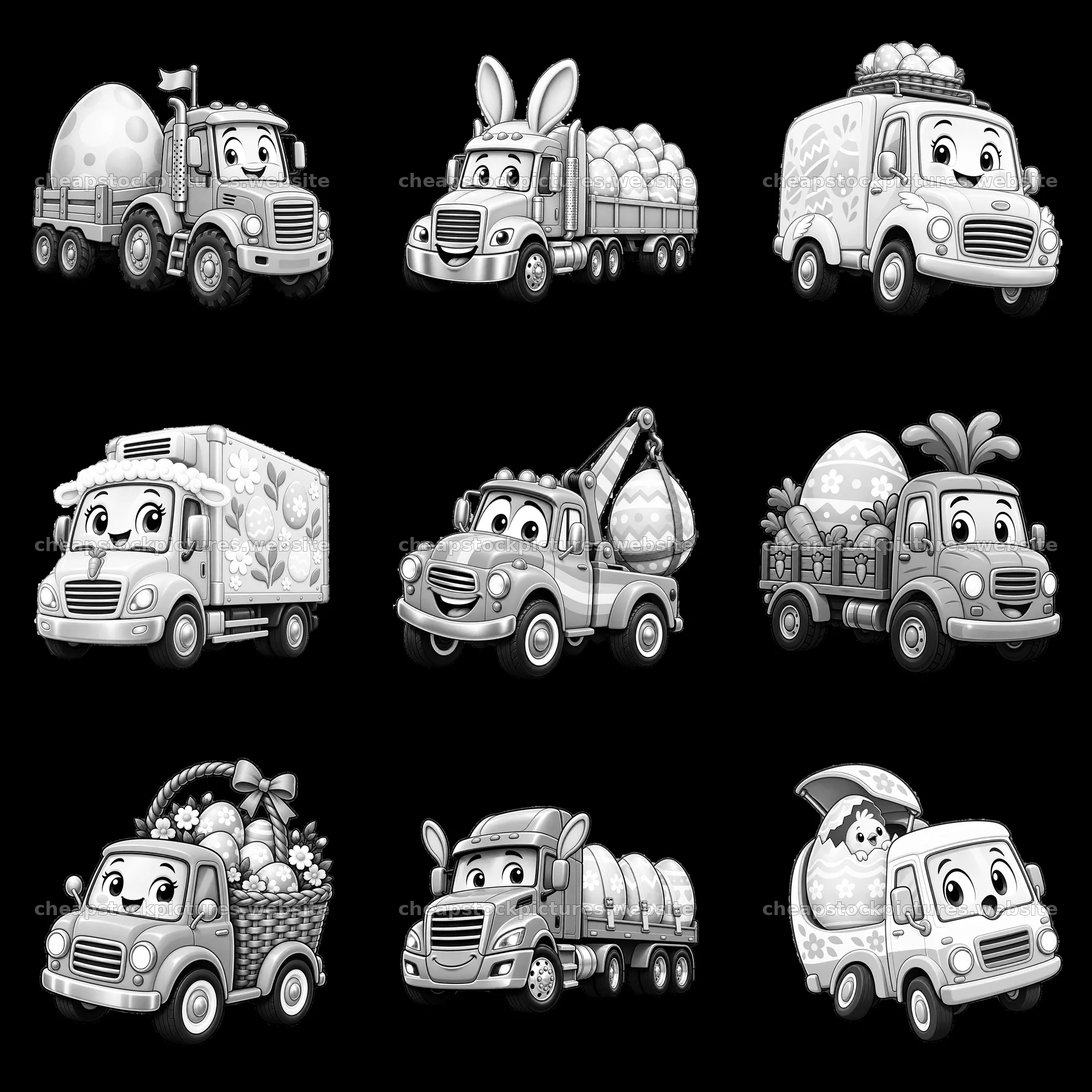 Easter themed trucks carrying eggs and decorations in – stock pictures 7746x7746