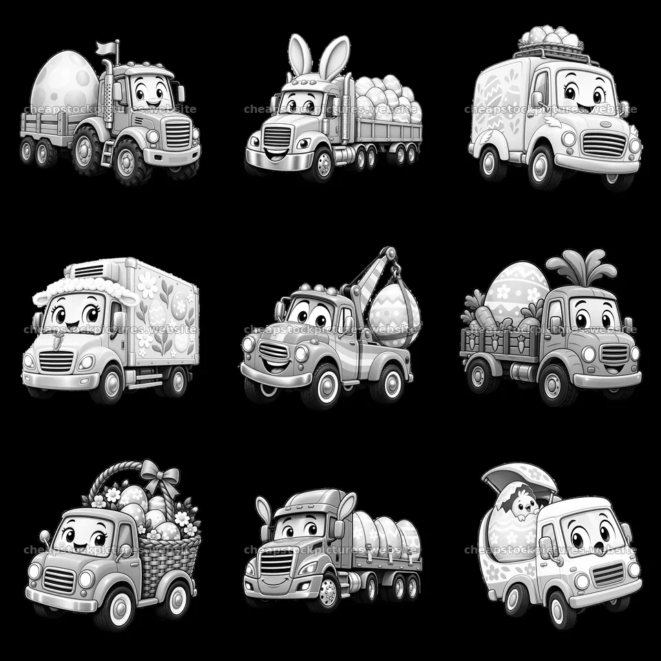 Easter themed trucks carrying eggs and decorations in – stock pictures 7746x7746