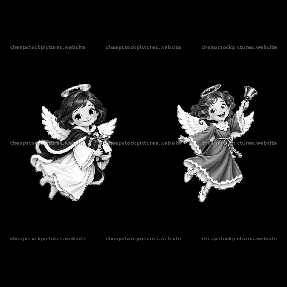 Christmas angel sticker pair with wings and bells – stock pictures 7746x7746