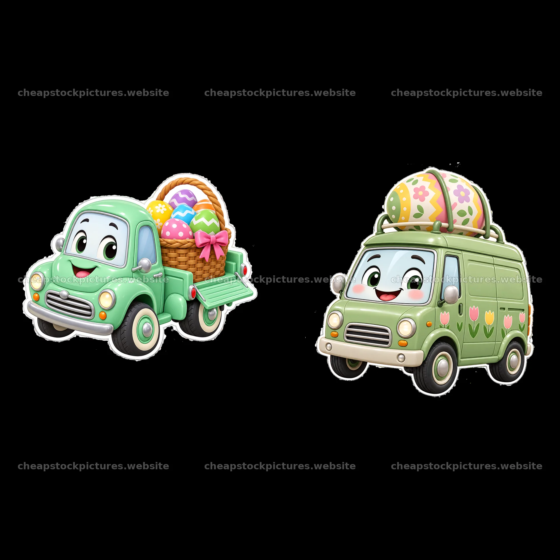 Easter car stickers with eggs and baskets – stock pictures 7746x7746
