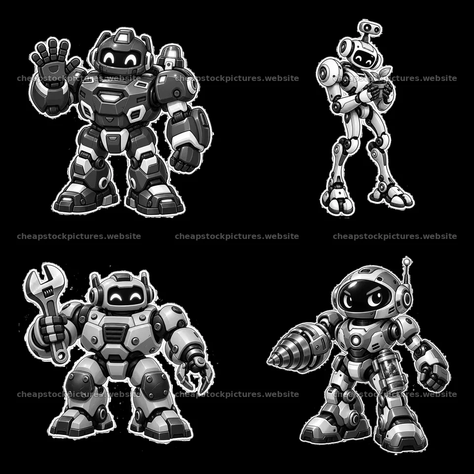 Mech robot stickers in black and white layout – stock pictures 7746x7746