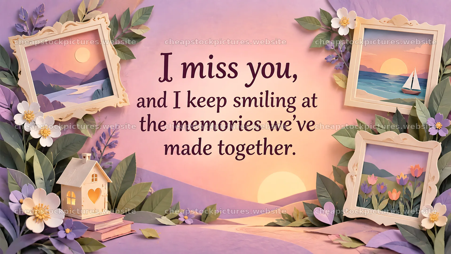 Floral I Miss You Greeting with Framed Landscapes – stock pictures 10324x5812
