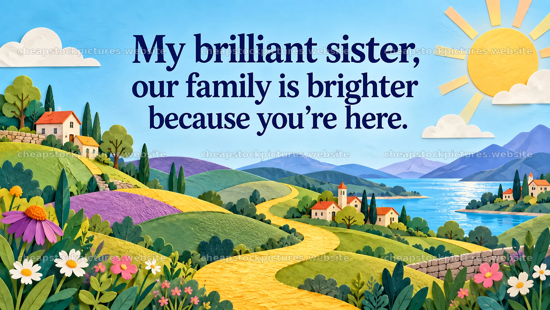 Brilliant Sister Greeting Over a Sunny Landscape – stock pictures 10324x5812