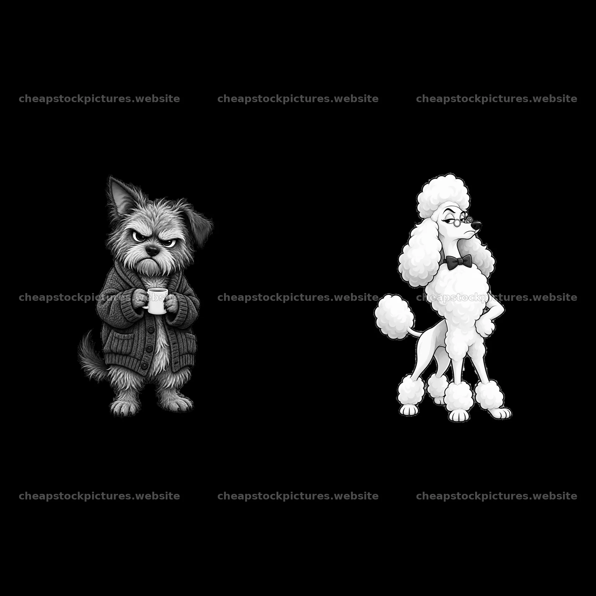 Grumpy dog and stylish poodle sticker illustration – stock pictures 7746x7746