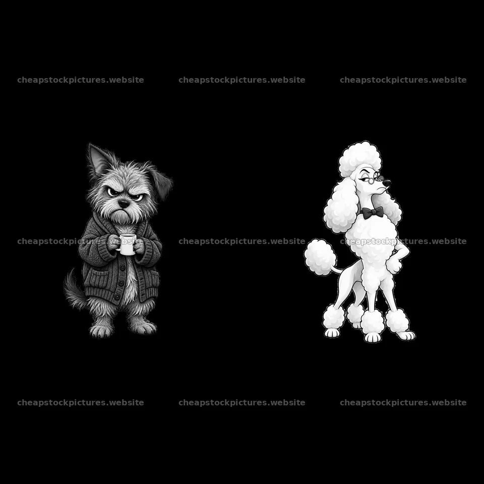 Grumpy dog and stylish poodle sticker illustration – stock pictures 7746x7746