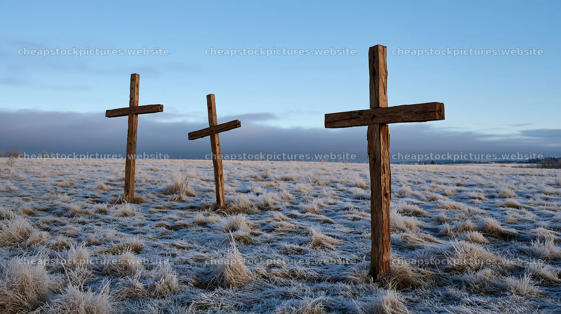 Rustic crosses in winter meadow landscape – stock pictures 10608x5938
