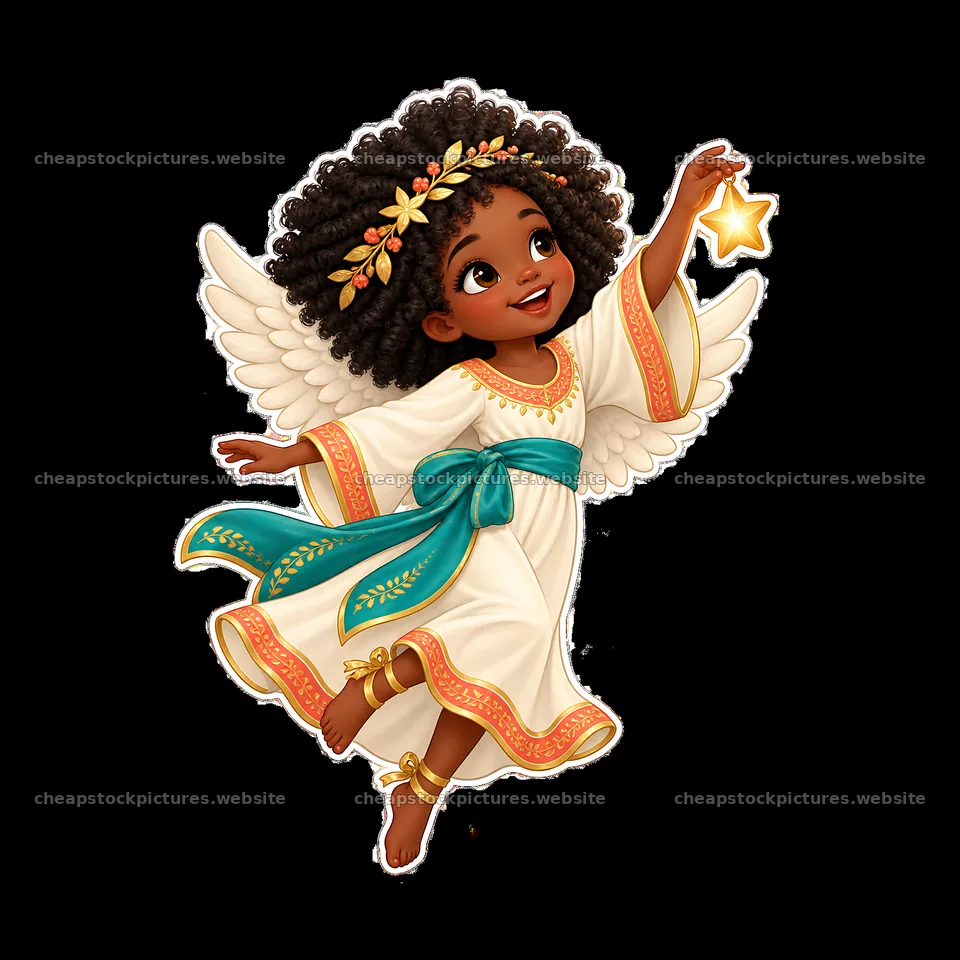 Christ Child bringing a star with joyful expression and wings – stock pictures 7746x7746