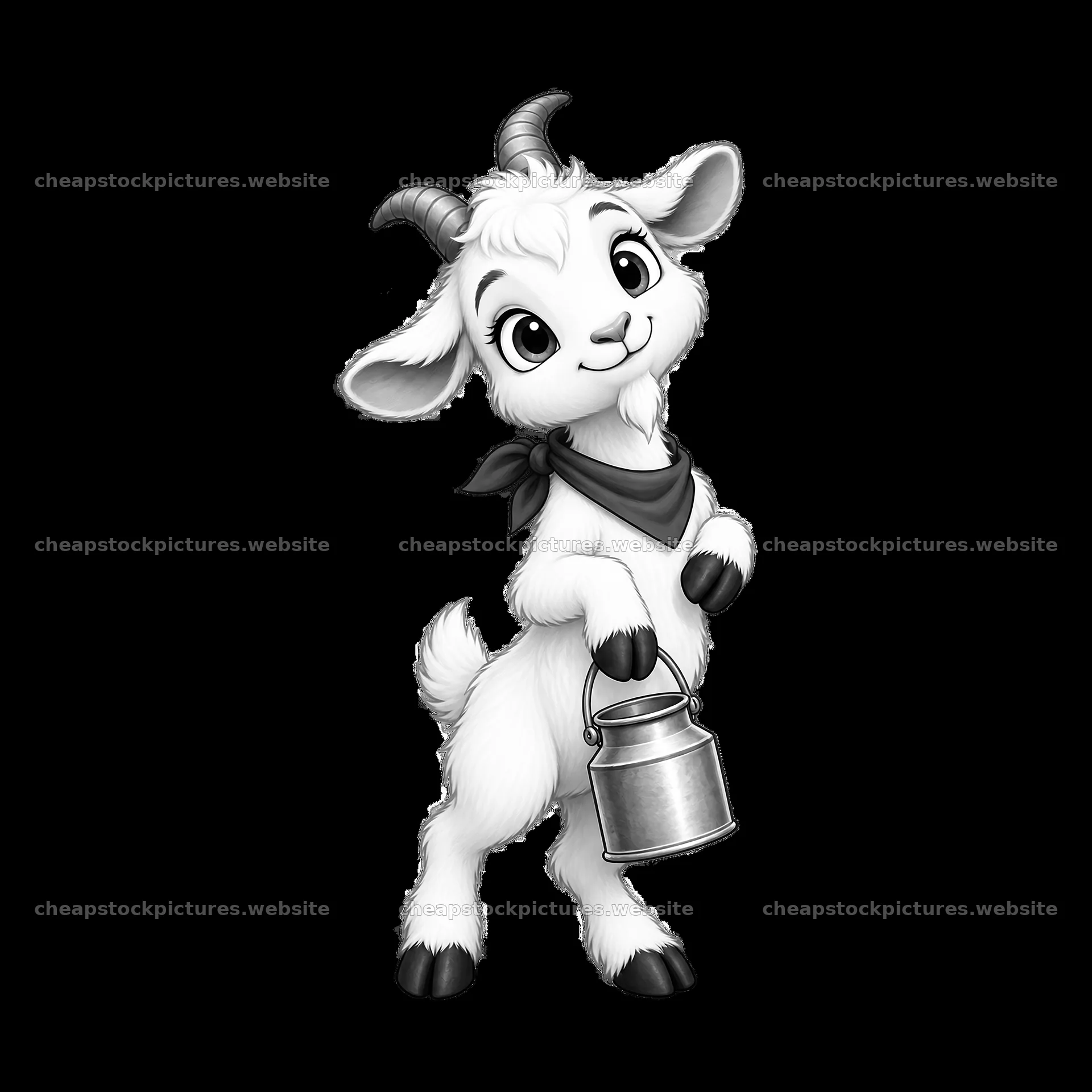Goat character holding a milk can with a bandana on a farm – stock pictures 7746x7746