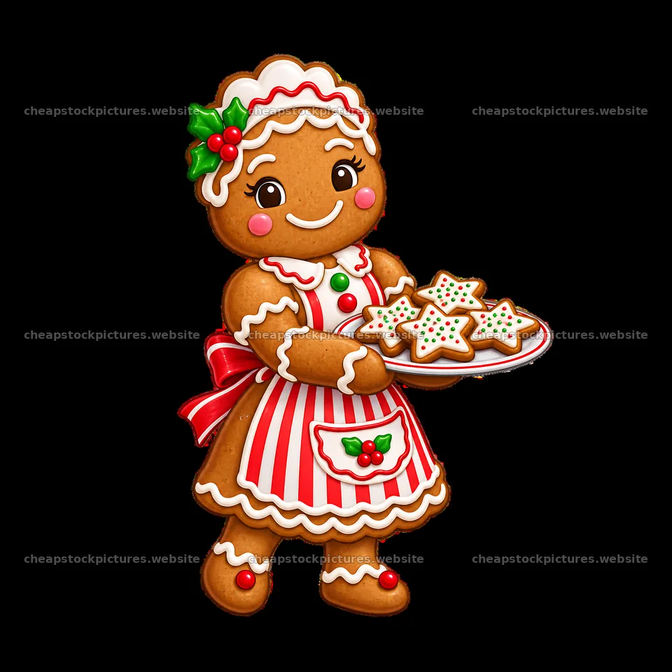 Gingerbread woman holds cookie plate with colorful star cookies – stock pictures 7746x7746