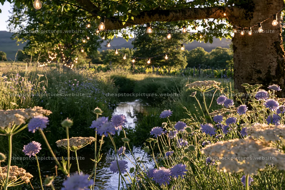 Christmas lights beside stream in meadow – stock pictures 9722x6480