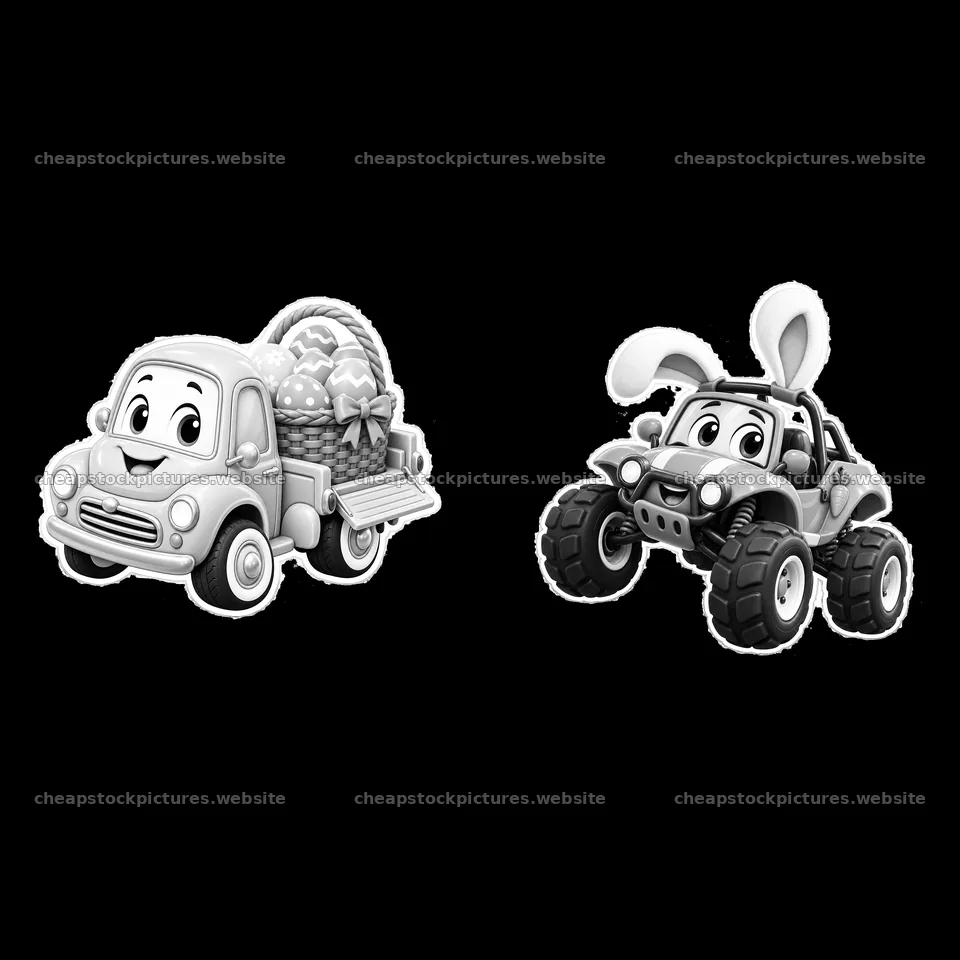 Cute Easter car and bunny vehicle cartoon sticker design – stock pictures 7746x7746