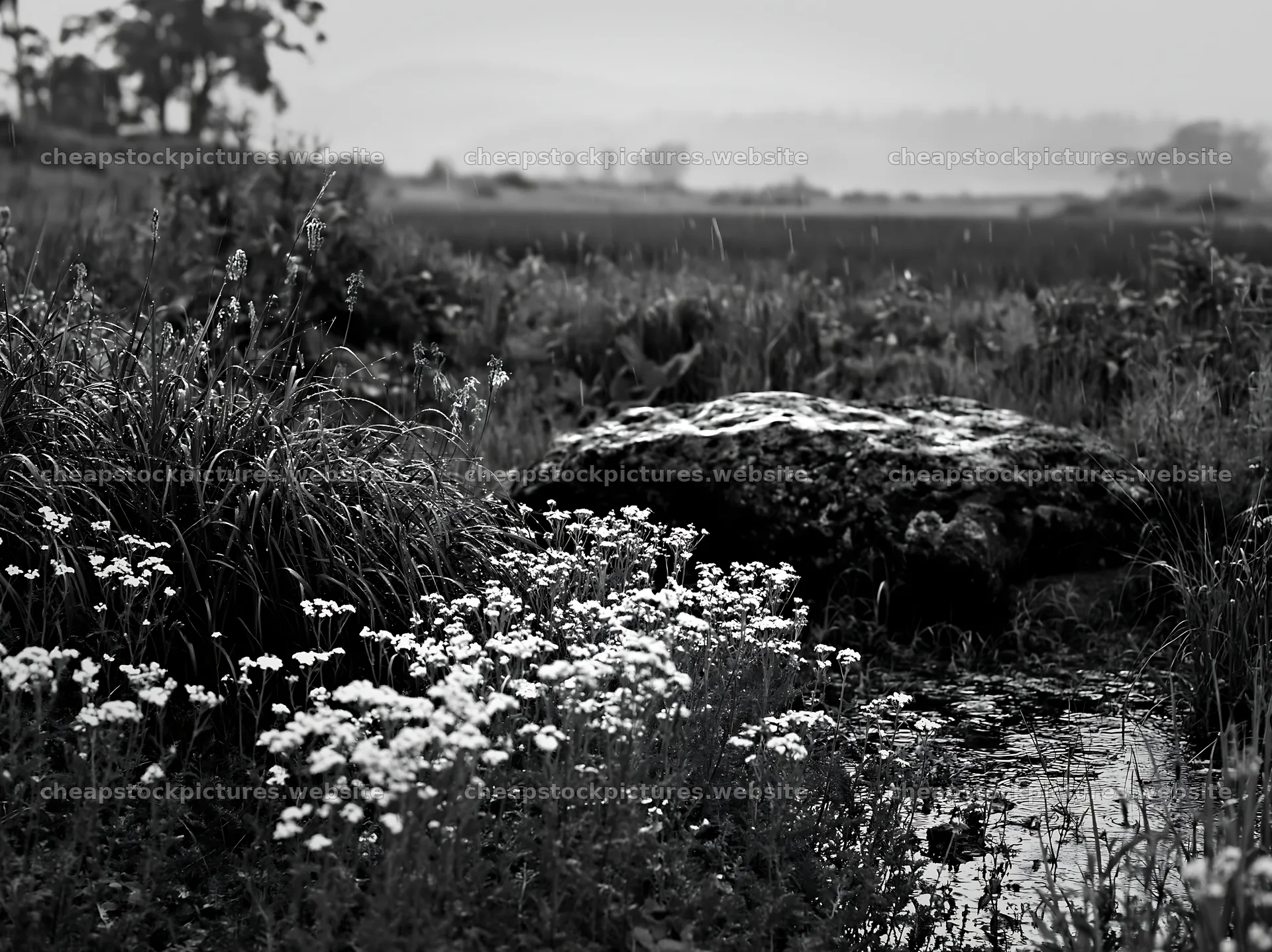 Aomori climate resilient meadow with boulder – stock pictures 9174x6866